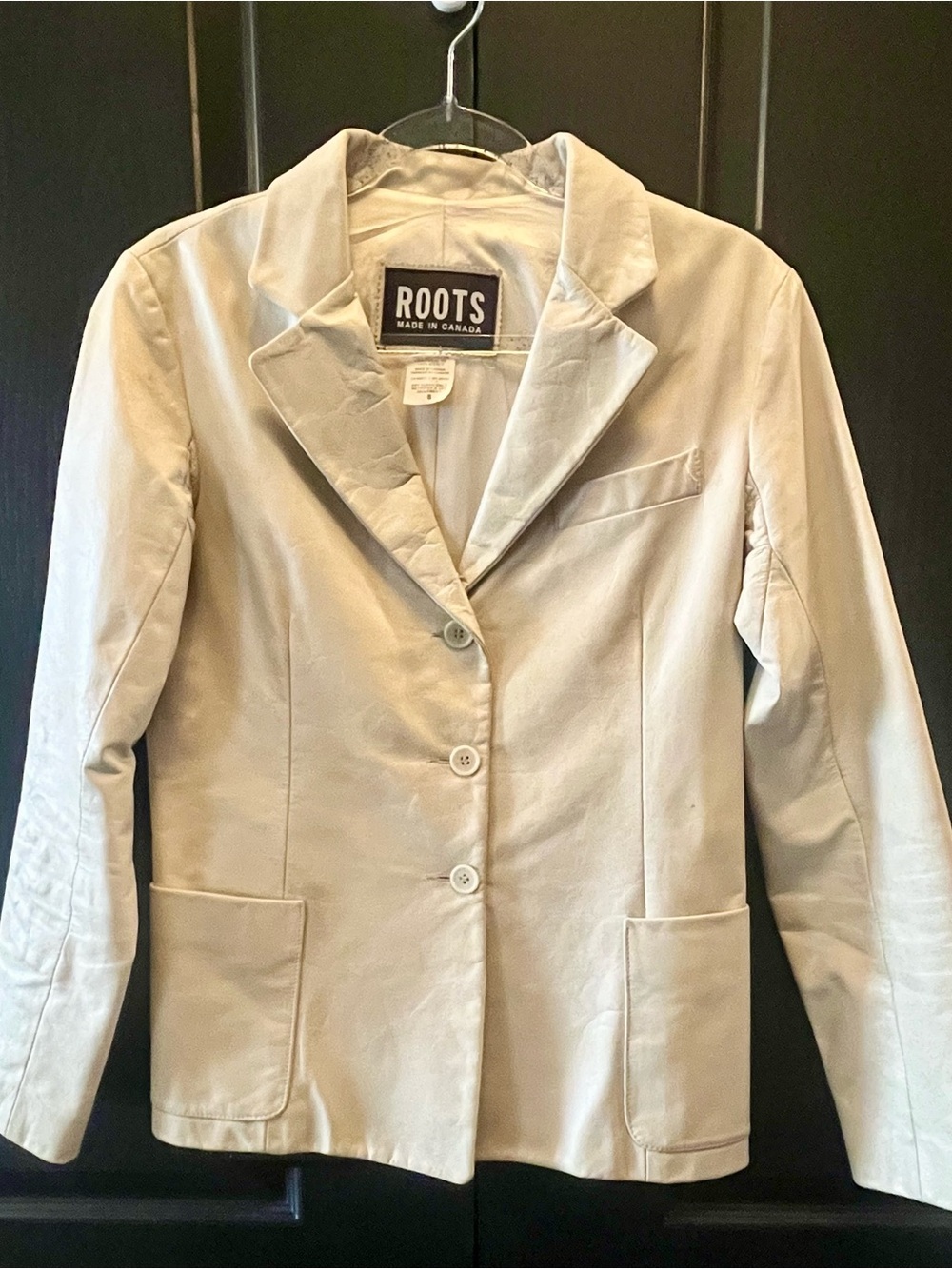 Roots Canada 100% Leather Blazer Cream Ivory Jacket Women’s Size 8 Minimalist